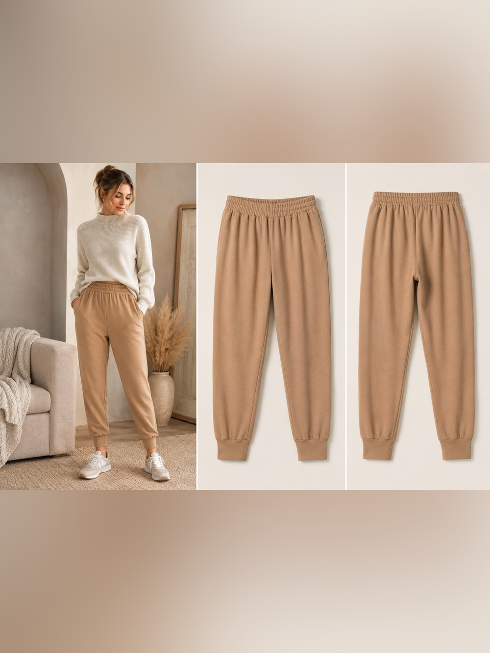 Paper Crane Tan Pull On Jogger Pants Elastic Waist Cuffed Medium